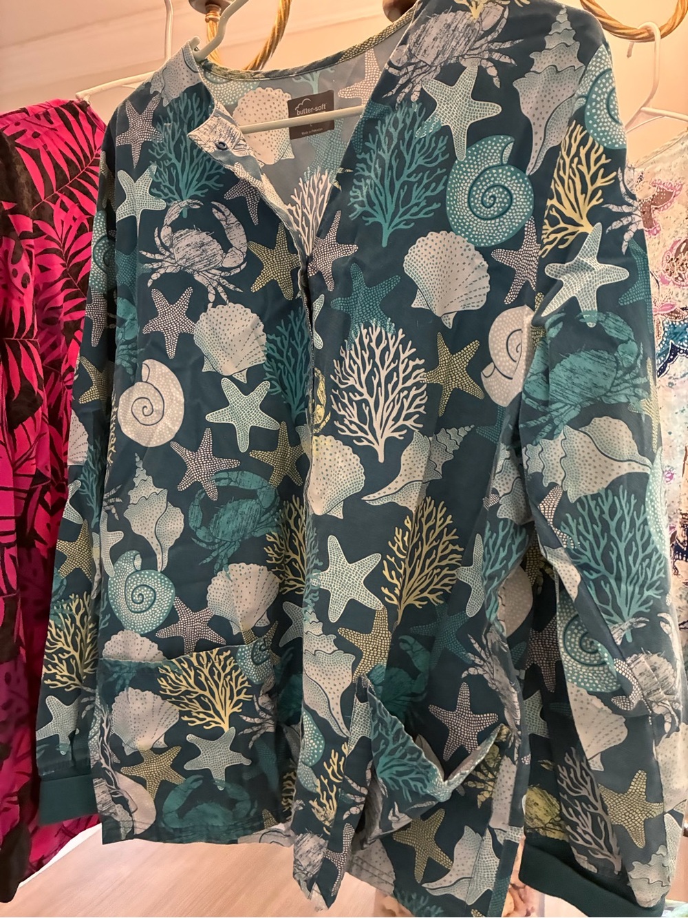 Women's Blue Patterned Button-Front Jacket — - Picture 6 of 9